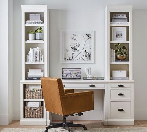 Modular Storage Furniture | Pottery Barn Office Designs, Built In Desk And Shelves, Desk With Bookcase, Beadboard Paneling, Office Built Ins, Double Desk, File Cabinet Desk, File Cabinets, Office Suite