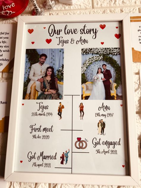 Couple Photo Frame With Quotes, Couples Photo Frame Ideas, Love Story Frame Gift Ideas, Marriage Anniversary Gifts Husband, Photo Frame Gift For Marriage, Photo Frame Couple Gift Ideas, Birthday Frame For Husband, Marriage Frames Wedding Ideas, Creative Birthday Gifts For Husband Diy Cute Ideas