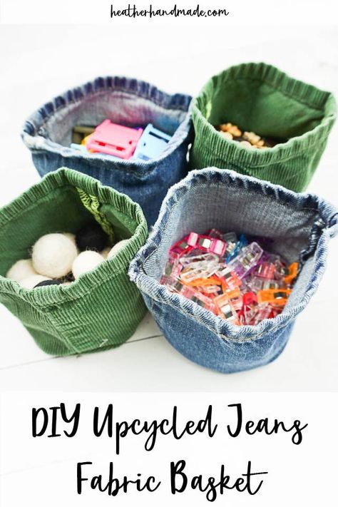 Organizing Drawers, Denim Crafts Diy, Upcycled Jeans, Folded Fabric Ornaments, Blue Jeans Crafts, Basket Uses, Quilted Christmas Ornaments, Fabric Basket, Jean Crafts