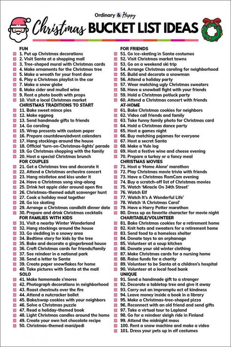 Ultimate Christmas Bucket List, 100 Things To Do Before Christmas, Fun Christmas List Ideas, Christmas Prep List, Cheap Christmas List Ideas, Christmas Activity List, Christmas Must Do List, Christmas Todo List, Things To Do At Christmas Time