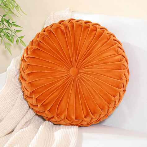 PRICES MAY VARY. 【FUN DESIGN】The round floor pillows have charming pleated with button, handmade round design,3D shape like a pumpkin or vehicle wheel, with multiple color available. 【GREAT DECORATION】These pumpkin decorative throw pillows add a touch of decorative flair to any bedroom.Floor seating for bedrooms, living rooms,perfect to add pop of color to any room. 【HIGH QUALITY】These round velvet pillows are constructed from velvet fabric and filled with high quality polyester (PP Cotton).This Orange And Green Throw Pillows, Orange And Pink Throw Pillows, 70s Pillows, Accent Pillows Couch, Nursery Beds, Round Pillow Cover, Green Room Decor, Round Floor Pillow, Orange Throw Pillows