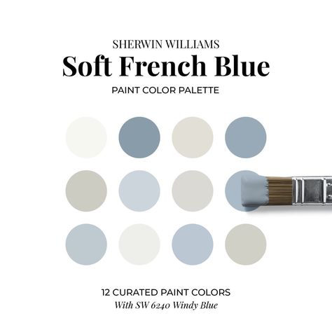 SOFT FRENCH BLUE Sherwin Williams Paint Color Palette for Home - Etsy Sherwin Williams Resolute Blue, French Country Blue Bedroom Ideas, Blue Sherwin Williams Paint, French Blue Bathroom, French Blue Paint Color, Blue Paint Color Palettes, Blue Sherwin Williams, French Blue Bedroom, Paint Sheen Guide