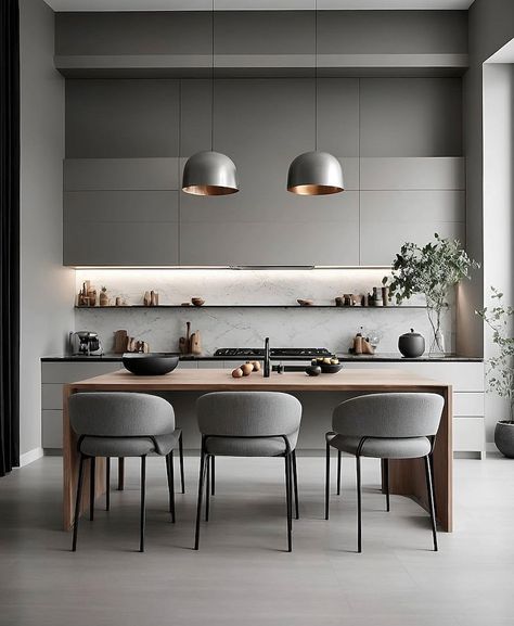 Modern Kitchen Ideas That Deliver With a Bang in 2023 | Houszed Post Modern Dining Room, Dining Room Ideas Modern Contemporary, European Kitchen Design Modern, Minimalist Bar Design, Dining Room Minimalist, Dining Room Trends, Moody Lighting, Black Kitchen Design, Dark Interior Design