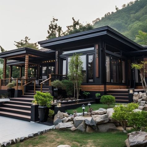 Whether you're a fan of architectural innovation or a Minecraft enthusiast, this double-story wooden house design is sure to captivate your imagination. #WoodenHouse #TwoStoryDesign #PhilippineArchitecture #MinecraftInspiration #RusticCharm #ModernLiving #NaturalMaterials #ArchitecturalMasterpiece #TropicalHome #CozyRetreat Japanese Modern Home Exterior, Modern Chinese House Design, Modern House Japanese Style, Japanese Style Home Exterior, Japanese House Interior Modern, Modern Traditional Japanese House, Japanese Style House Exterior, Japanese Houses Traditional, Asian Modern House