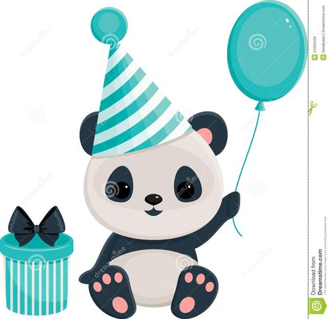 Illustration about Birthday panda with gift box and balloon. Panda in blue. Illustration of isolated, blue, illustration - 41050429 Wallpaper Panda, Happy Birthday Google, Panda Mignon, Panda Nursery, Panda Bebe, Panda Birthday Party, Panda Painting, Panda Lindo, Panda Drawing