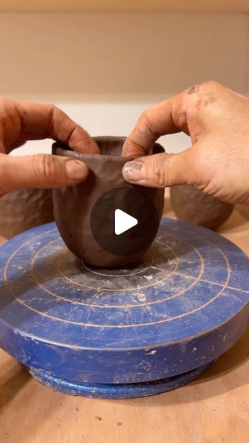 pinched_pottery March 16, 2023: "8oz pinched tumblers in chocolate/sage ✨ . . . . . #stoneware #darkclay #pinchpot #handbuiltpot..." Pinching Pottery Ideas, Pinch Cups Ceramics, Ceramic Tumblers Pottery, Pinch Pot Clay Ideas, Pinch Bowls Ceramics, Coil Handbuilding, Pinch Pot Pottery, Pinch Ceramics Ideas, Pottery Pinch Pots Ideas