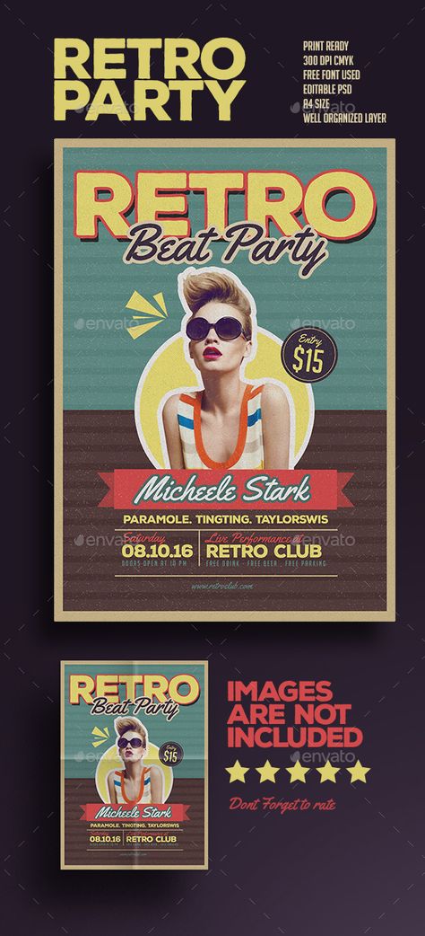 Retro Beat Party Logos, Retro Dj Poster, Modern Retro Poster Design, Retro Event Poster, Dance Event Poster, Retro Theme Party, Event Poster Design Inspiration, Retro Banner, Event Brochure