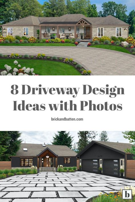 At brick&batten, our designers believe #driveways are so much more than a place to park your car. They are an exterior design element. Driveways are often the gateway to your home’s walkway and entryway. They are an opportunity (that is missed far too often) to elevate your home’s entire aesthetic. In the examples detailed below, we outline some of our favorite #drivewaydesign ideas to help get you thinking about your own driveway in a new way. #exteriordesign #drivewayideas Aesthetic Front Yard, U Shape Driveway Landscaping, Diy Outdoor Deck, Driveway Design Ideas, Circle Driveway Landscaping, Front Driveway Ideas, Rock Driveway, Parking Plan, Front Door Landscaping