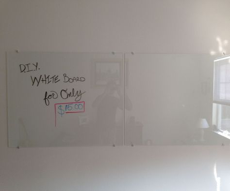 Whiteboards can cost a fortune.  Here is an inexpensive and extremely elegant looking Dry Erase white board for your home or office, only about 15 buc... Organisation, Clear Dry Erase Board, Glass White Board, Diy Dry Erase Board, Glass Dry Erase Board, Useful Projects, Office Whiteboard, Mirror Ideas, College Room
