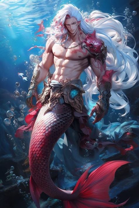 men Mermaid Boy, Male Mermaid, Mermaid Man, Mermaid Drawings, Japon Illustration, Mermaids And Mermen, Fantasy Male, Arte Fantasy, Character Design Male