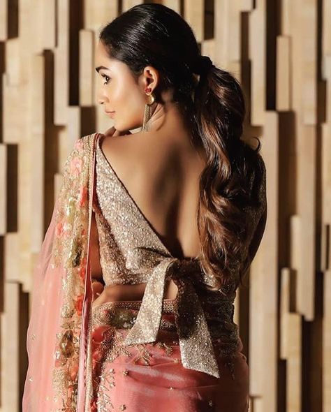 Backless Knot Blouse, Blouse Design With Knot At Back, Knot Blouse Designs Latest, Tie Back Blouse Indian, Knotted Blouse Designs, Graduation Saree Blouse Designs, Blouse With Knot At The Back, Blouse Back Knot Design, Blouse Indian Design