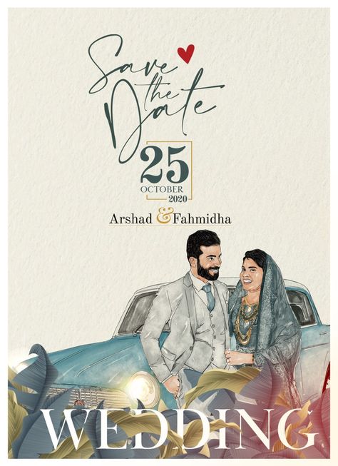 Wedding Invitation #savethedate #wedding #invitation #illustrations #caricature #artwork Caricature Invitation Wedding, E Invitation Card Design, Indian Wedding Illustration, Anniversary Graphic Design, Wedding Invitation Caricature, Wedding Card Illustration, Poster Design Competition, Save The Date Illustrations, Nikkah Nama