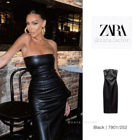 Zara Factor on Instagram: "✨ ▫️Strapless faux leather DRESS 🏷️7901/252 💶45.95 € | 💵69.90 C$ . . . . . 📸: @luba @zara #zarafactor #zaraambassador" Black Leather Tube Dress, Strapless Black Leather Dress, Zara Strapless Dress, Strapless Leather Dress Outfit, Black Leather Dress Outfit Night, Bandeau Dress Outfit, Leather Dress Outfit Night, Black Leather Dress Outfit, Zara Dress Outfit