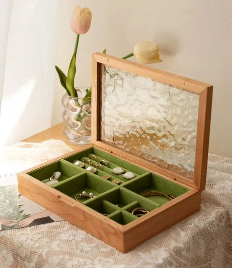 Solid Wood Vintage Glass Jewelry Box, Large Wooden Jewelry Box, High-end Exquisite Jewelry Wooden Storage Box, Gift for Women Jewelry Box Vintage Wooden, Wooden Jewelry Tray, Wood Jewelry Box Ideas, Diy Jewelry Box Wooden, Jewlrey Box, Diy Jewelry Box, Begonia Flower, Modern Jewelry Box, Jewelry Box Wood