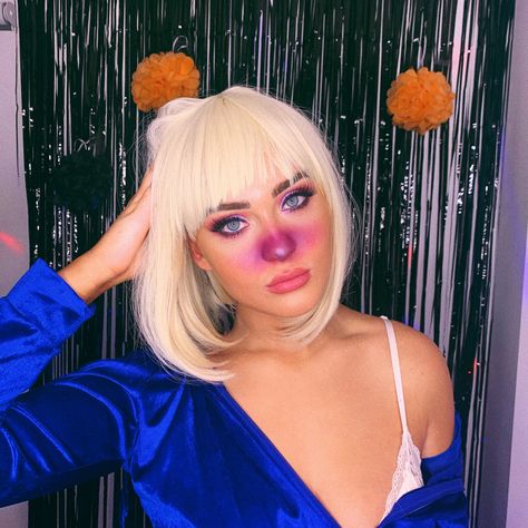 Makeup blueberry modern costume ideas women blonde hair wig bob wig amazon Blonde Hair Costumes, Violet Beauregarde, Pink Halloween Costumes, Bride Of Chucky Costume, Blonde Halloween Costumes, Easy Halloween Costumes For Women, Halloween Coustumes, Looks Halloween, Holloween Costume