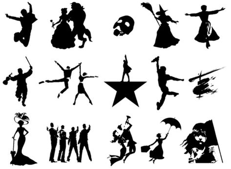 Silhouettes: Broadway Musicals Quiz Theatre Tattoo, Musical Quiz, Logo Film, Musical Logo, Billy Elliot, Trivia Quizzes, Theatre Geek, Musical Plays, Theatre Nerds