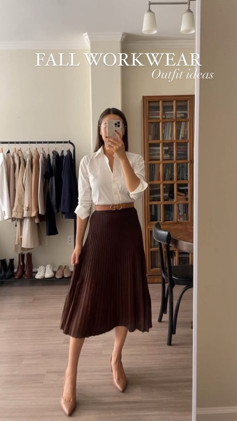 Fall Women Business Outfits, Classic Easter Outfit Women, Fall 2024 Work Outfits, Fall Business Looks For Women, Women’s Work Dress, Work Outfits Women Office Skirt, Work Outfits Skirt Professional, Autumn Professional Outfits, Fall Boss Lady Outfits