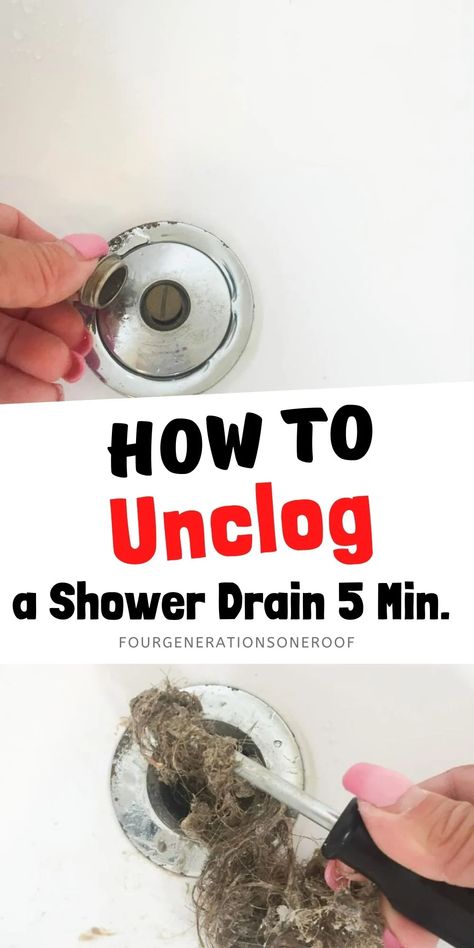 unclogging a shower drain filled with hair and soap scum Declog Shower Drain, Shower Drain Unclogger, Unclog Sink Drain, Shower Drain Cleaner, Clean Shower Drain, Unclog Bathtub Drain, Unclog Sink, Drain Unclogger, Clogged Drain Bathtub