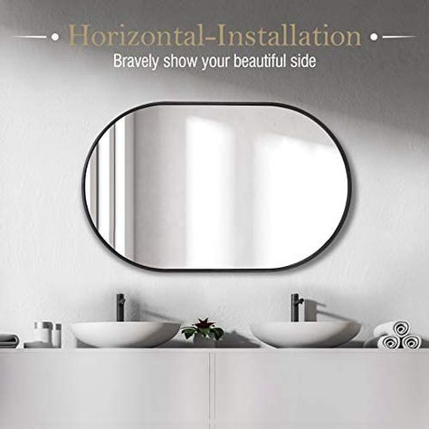 Horizontal Oval Mirror Bathroom, Horizontal Oval Mirror, Bathroom Mirror Black, Black Bathroom Mirrors, Oval Bathroom Mirror, Oval Vanity Mirror, Oval Mirror Bathroom, Giant Mirror, Horizontal Mirrors