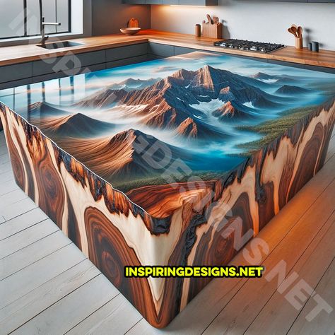 These Incredible Wood and Epoxy Kitchen Islands Feature Stunning Designs on The Surface – Inspiring Designs Island Kitchen, Epoxy Kitchen, Epoxy Tables, Epoxy Wood Table, Wood And Epoxy, Alphabet Fonts, Live Edge Wood, Construction Process, Woodworking Skills