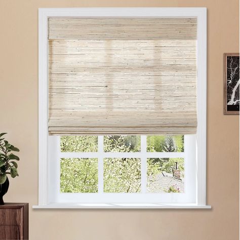 Collection: Wind / Color: Beige Brown Style#: DHZ-01 Shades material is made from eco-friendly 50% Red Ramie, 50% Paper. Shading: 70%; Weight: 320 gsm. Cordless lift system: The cordless retraction mechanism makes it easy to open and close the window shade evenly. Rather than pulling a cord, simply grab the bottom rail Bathroom Window Treatments, Woven Wood Shades, Window Casing, Indoor Window, Woven Shades, Bamboo Shades, Bamboo Weaving, Woven Wood, Brown Style