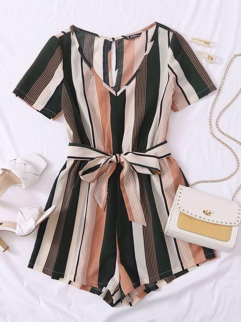 Couture, Belted Romper, Cute Rompers, Striped Rompers, Causual Outfits, Girls Fashion Clothes, Teenage Fashion Outfits, Teen Fashion Outfits, Fashion Teenage