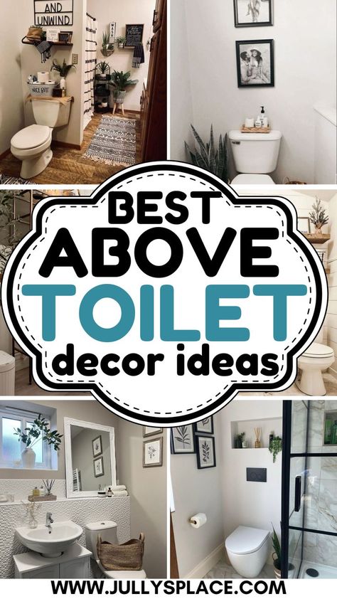 above toilet decor, above toilet ideas, bathroom ideas, bathroom decor Toilet Nook In Bathroom, Towels Over Toilet Ideas, Single Toilet Bathroom Ideas, Styling Shelves Above Toilet, Small Toilet Bathroom Ideas, Small Bathroom Over The Toilet Ideas, Decorating Top Of Bathroom Cabinet, Decorate Over Toilet, Toilet Room Art Ideas