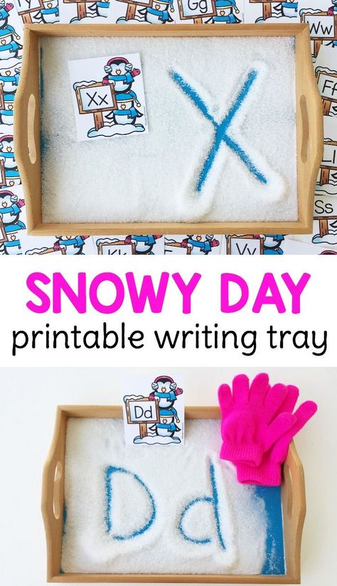 FREE snowy day alphabet writing tray for preschoolers & kindergarteners to practice letter formation! Winter Theme Preschool, Tag Alphabet, January Activities, Winter Activities Preschool, Snow Activities, Snow Theme, Winter Classroom, Winter Kindergarten, Winter Activities For Kids