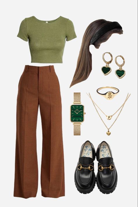 Boho Business Casual Work Outfits, Modern Boho Outfit, Green And Brown Outfit, Receptionist Outfit, Boho Work Outfit, Fall Outfit Inspo, Earthy Outfits, Everyday Fashion Outfits, Casual Day Outfits