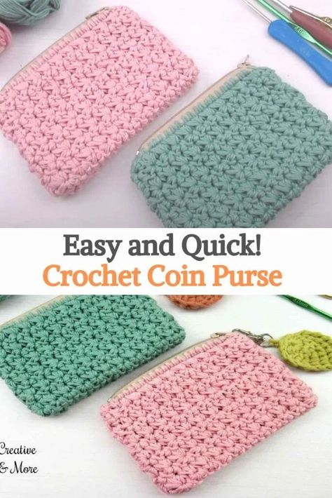 This cute purse is made with the trinity stitch, which makes it look quilted and resistant, it has a zipper at the top for comfort. The project is easy to do, and the video tutorial quickly guides us through the entire realization of it. Contrary to what many may think, you start from the zipper and continue crocheting downwards. You will also need a four-ply thread, and the zipper should be 10cm (depending on how big you want your purse to be), and a 1.5mm hook. Coin Purse Crochet Pattern, Trinity Stitch, Purse Patterns Free, Crochet Wallet, Coin Purse Pattern, Coin Purse Tutorial, Crochet Coin Purse, Crochet Purse Pattern Free, Purse Tutorial