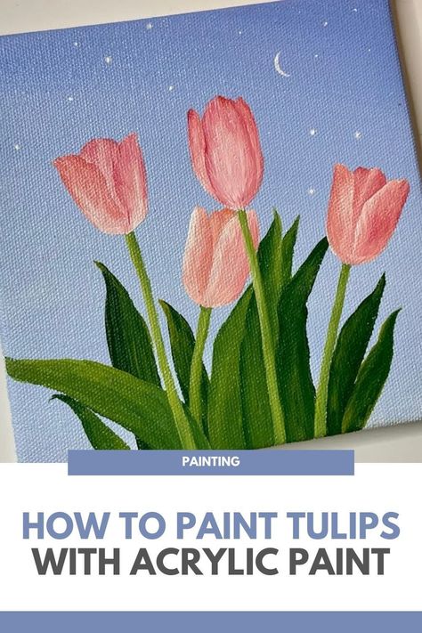 Want to learn how to paint tulip flowers with acrylics like a pro? Look no further! This step-by-step video tutorial will guide you through the process of creating beautiful tulip paintings that will impress your friends and family. Whether you're a beginner or an experienced painter, this tutorial is perfect for you. You'll learn all the tips and tricks to create stunning tulip paintings with acrylics, including color mixing, brush techniques, and layering. The best part? You don't need... Canvas Flowers, Easy Flower Painting, Flowers Acrylic, Corak Bunga, Flowers Easy, Tulip Painting, Tulips Art, Acrylic Painting Flowers, Small Canvas Paintings