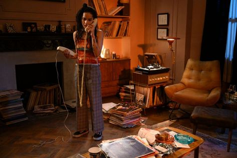 Zoë Kravitz's 'High Fidelity' Costumes Came From Her Closet - NYLON Zoe Kravitz Tattoos, Zoe Kravitz Braids, Loafers And Socks, Interior Board, Zoe Kravitz Style, Film Reel, Zoë Kravitz, Lisa Bonet, Vintage Band Tees