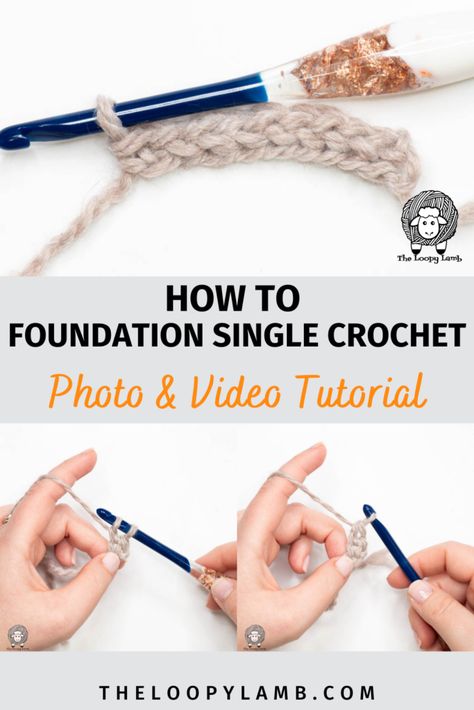 Learn how to do the foundation single crochet stitch with my detailed tutorial. This easy, chainless method creates your foundation chain and first row of stitches at the same time - saving you time!   Click to view the step-by-step photo and video tutorials to get started. Single Crochet Foundation Stitch, Single Foundation Crochet, Foundation Single Crochet Tutorial, Foundation Stitch Crochet, Single Crochet Foundation Chain, Crochet Foundation Row, Crochet Basics Step By Step, How To Start Crochet, Advanced Crochet Stitches