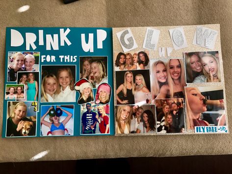 21st birthday shot book page.... "Drink Up For This Glow Up!" #shotbook #twentyone #scrapbook #twentyfun #shotbookpage #fun Best Friend Shot Book Page, Shotbook Page 21st Page 1, 21st Birthday Scrapbook Ideas, Senior Year Scrapbook Pages, Scrapbook Best Friends Birthday, Shot Book Filler Page Ideas, Shot Pages 21st Birthday, 21st Scrapbook Ideas, 21st Birthday Scrapbook Pages