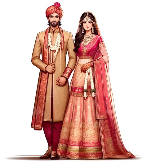 Couple Caricature Wedding Indian, Wedding Caricature Indian, Couple Outfits Wedding, Carry Catcher, Indian Wedding Couple Illustration, Indian Wedding Couple Outfits, Indian Couple Illustration, Wedding Caricature Couple, Wedding Couple Indian