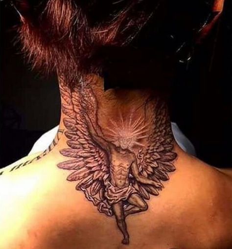 G Dragon. New tattoo G Dragon Tattoo, Angel Back Tattoo, Fallen Angel Tattoo, Nape Tattoo, G Dragon Fashion, Bigbang G Dragon, Back Of Neck Tattoo, G-dragon, Neck Tattoo For Guys