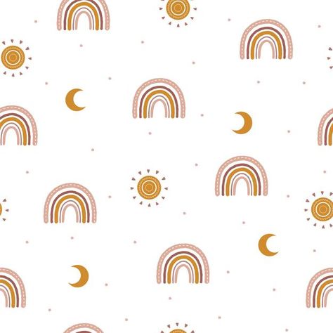 Seamless pattern with abstract boho rain... | Premium Vector #Freepik #vector #abstract #hand #hand-drawn #rainbow Boho Rainbow Print Wallpaper, Rainbow Boho Wallpaper, Boho Rainbow Background, Boho Rainbow Wallpaper, Rainbow Pattern Design, Boho Background, Artsy Background, Doll House Wallpaper, Baby Animal Drawings