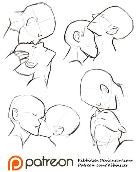 kibbi: “ Kisses reference sheet by *kibbitzer Yo guys! I changed the +5$ patreon rewards! I used to draw a “thank you sketch” for every single +5$ patron but now it’s a little difficult ‘cause they are increasing in number..SO I will allow them to... Drawing Tutorials, Kissing Drawing, Výtvarné Reference, Head And Shoulders, Gambar Figur, 캐릭터 드로잉, Lukisan Cat Air, Facial Expressions, Character Design References