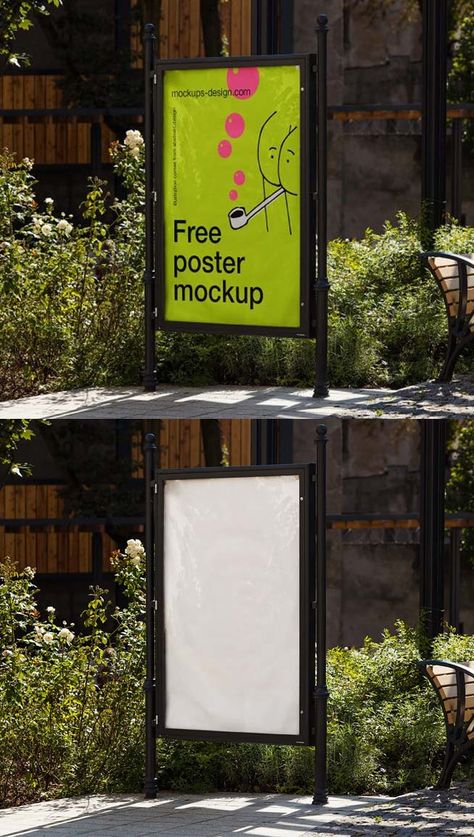 Free Black Metal Frame Street Poster Mockup PSD Street Poster Mockup, Street Poster Design, Wall Poster Mockup, Promotional Poster Design, Free Mockup Psd, Poster Mockup Free, Street Posters, Street Banners, Poster Mockup Psd