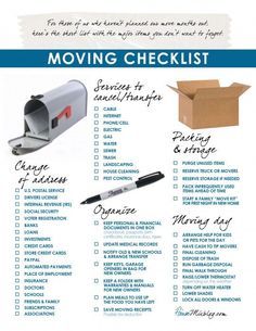 Moving Day Checklist, Moving To Do List, Move In Checklist, Moving List, Moving Organisation, Moving Advice, Moving Kit, Moving House Tips, Day Checklist