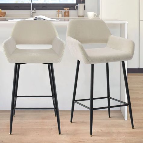 George Oliver Counter Stool With Arms & Reviews | Wayfair Kitchen Island Stools With Backs, Bar Stools For Kitchen, Stools For Kitchen, Island Chairs, Island Stools, Modern Counter Stools, Oversized Furniture, White Kitchen Island, Stools For Kitchen Island