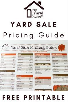 Printable Yard Sale Pricing Guide Yard Sale Pricing Guide, Yard Sale Hacks, Garage Sale Organization, Yard Sale Organization, Garage Sale Tips, Yard Sale Signs, Garage Sale Signs, Sale Signs, Yard Sale Pricing