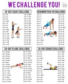 Crunch Challenge, 30 Day Squat, 30 Day Squat Challenge, Kiat Diet, 30 Day Plank, Motivasi Diet, 30 Day Plank Challenge, Workout Bauch, Plank Challenge