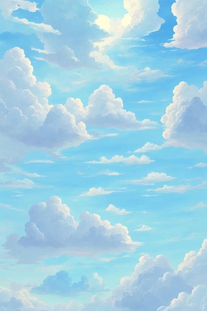Drawing Sky, Blue Sky Wallpaper, Cloud Illustration, Sky Digital, Sky Art Painting, Sky Anime, Cartoon Clouds, Background Drawing, Cloud Drawing