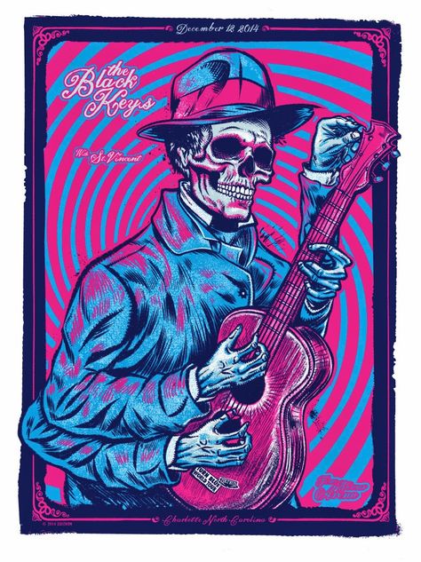 INSIDE THE ROCK POSTER FRAME BLOG: Zoltron Black Keys Charlotte ... Concert Poster Art, Rock N Roll Art, Rock Band Posters, Black Keys, Estilo Rock, Music Artwork, The Black Keys, Tour Posters, Rock Posters