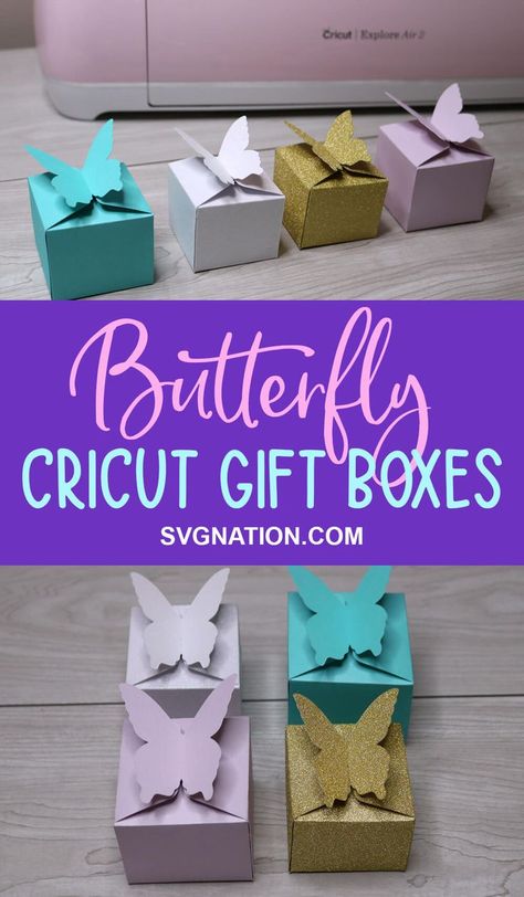 Free template to make butterfly boxes with your Cricut. The box opens and closes with the butterfly wings. Party Favor Box Templates, Butterfly Favor Boxes, Cricut Boxes Templates, Cricut Favors, Candy Box Ideas Diy, Cricut Box Templates Free, Party Favors Cricut, Cricut Party Favors, Cricut Boxes