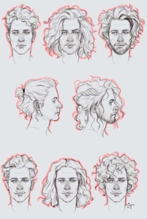 Hairstyles Man bun Male Hairstyles, Long Hair Drawing, Curly Hair Drawing, Male Hair, Hair Drawing, Hair Sketch, Poses References, Guy Drawing, Hair Reference