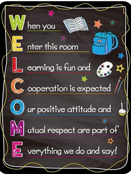 Welcome Sign Classroom, Aktiviti Prasekolah, Classroom Welcome, Classroom Rules Poster, Classroom Charts, School Board Decoration, Classroom Decor High School, Teacher Board, Welcome To School