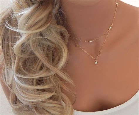 Layered Diamond Necklace, Diamond Necklace Wedding, Teardrop Diamond, Backdrops Necklace, Wedding Diamond, Bride Necklace, Gold Wedding Jewelry, Back Necklace, Wedding Jewellery Necklace