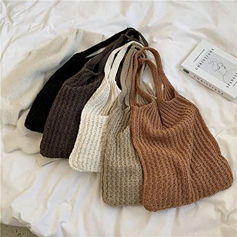 Knitted Bags Diy, Knitting Ideas Aesthetic, Knitted Bags Aesthetic, Knit A Bag, Knitting Tote Bag Pattern, Hand Knit Bag, Tote Crochet, Ladies Designer Handbags, Crochet Mignon